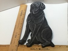 Handmade Wooden Handpainted BLACK LABRADOR RETRIEVER Plaque/Paperweight/Statue