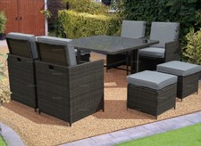 8 Seat Rattan Cube Set Outdoor Garden Furniture - Table & Chairs With Cushions