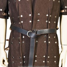 Black Genuine Leather Viking Ring Belt for Medieval Renaissance Costume LARP