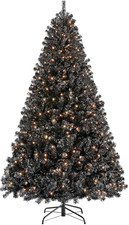 6Ft Pre-Lit Halloween Black Spruce Artificial Hinged Christmas Pine Tree Preligh