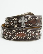 ARIAT Girls Belt w/Rhinestone Cross Conchos, 100 Faux Leather, Brown Size 24