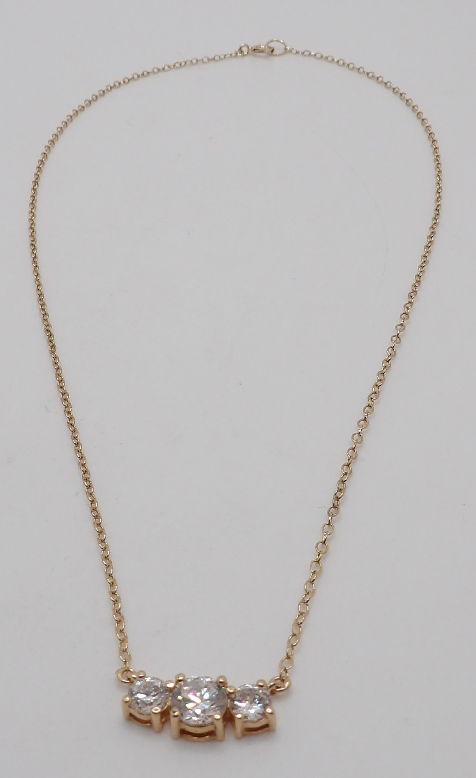 "Dainty 16\" 925 Sterling Silver Gold-Plated 3-Stone CZ Necklace"