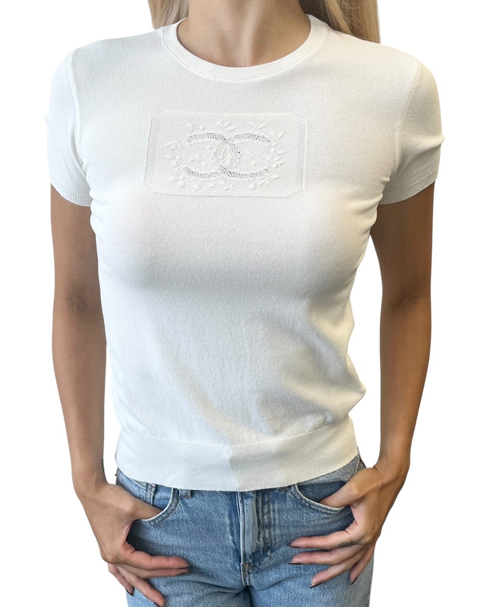 CHANEL Vintage 04C CC Mark Logo Sweater T-shirt Top #38 White