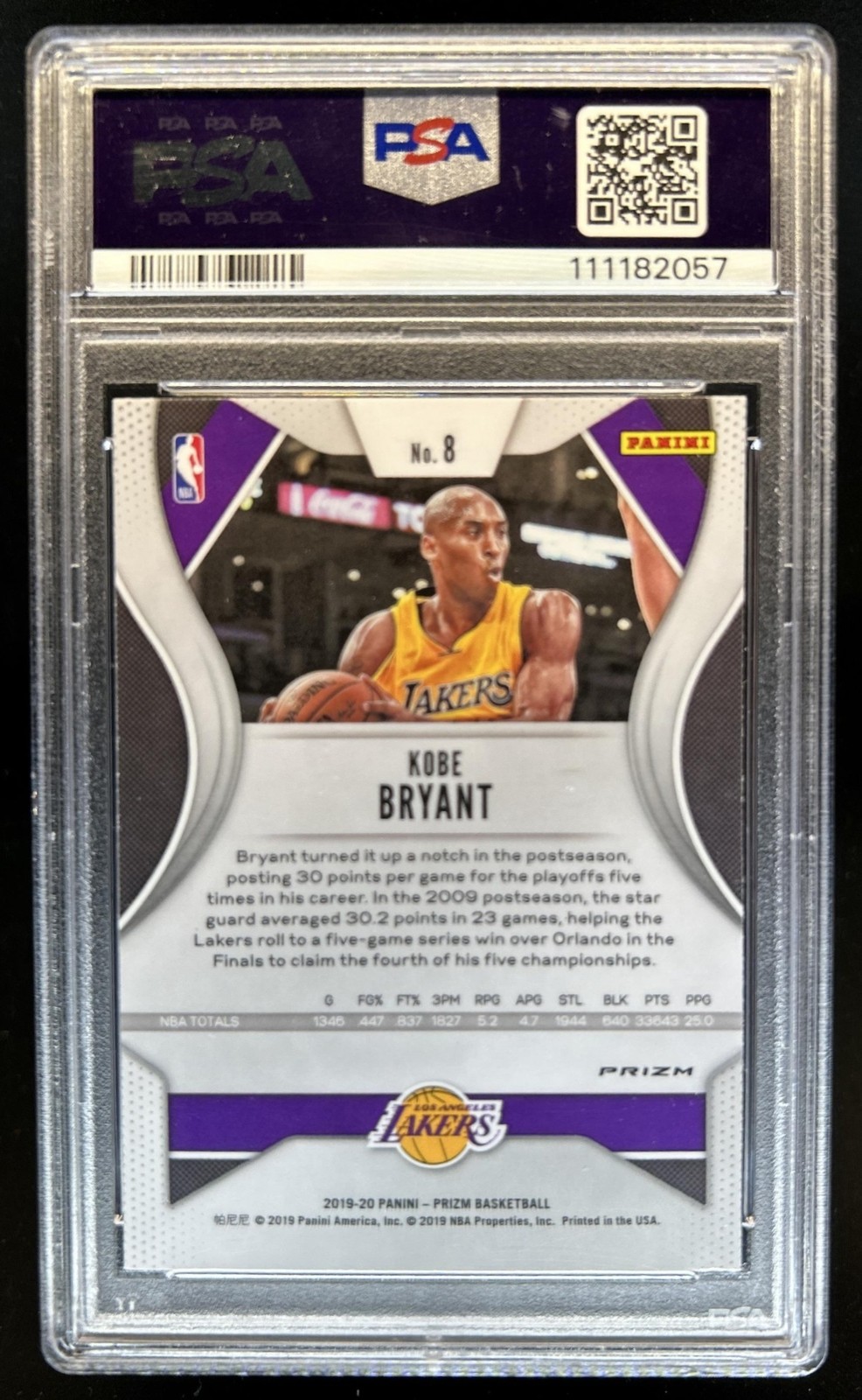 2019-20 Panini Prizm Kobe Bryant Prizm Green #8 Lakers PSA 10 GEM MINT view 2