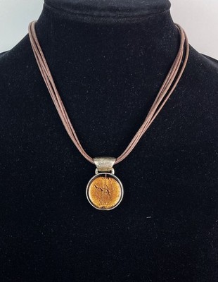 STERLING SILVER 925 Artisan Copper Color Art Glass Pendant Necklace 17.25''