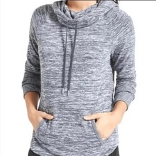 Athleta Gray Techie Cowl Neck Kangaroo Pocket Hoodie Top Womens Small
