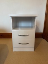 White 2 drawer bedside table with chrome handles