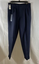 Chaps Ralph Lauren Men's Blue Micro Sueded Pleated Dress Pants NWT 31x30