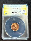 1947 LINCOLN WHEAT CENT ANACS MS 65 RD 214