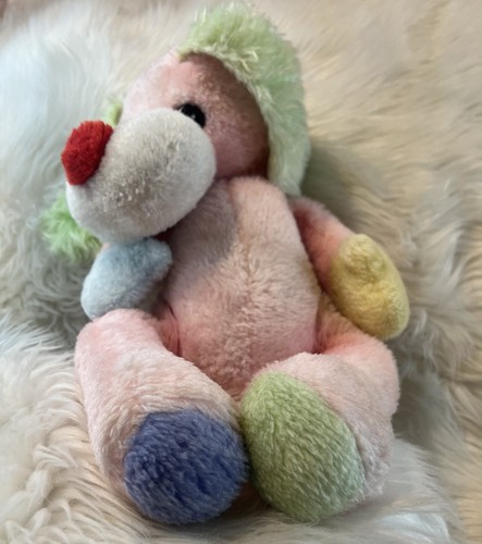 Vintage Haushalt Merchandising Pastell Rosa Grün Gelb Plüsch Hund Made Taiwan - Bild 6 von 10