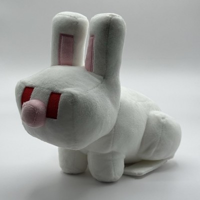 Minecraft White Rabbit Bunny Plush Stuffed Animal Mojang Mattel 9  Red Eyes EUC