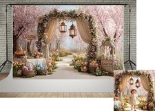 7x5ft Spring Garden Pink Flowers Tree Photography Backdrop Easter Photo Props