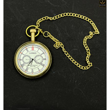 2" Brass Pocket Watch with Chain Polished Finish Roman Numerals Vintage Style