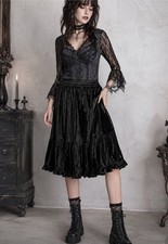 Agapo Size M Black Crinkle Velvet Skirt Midi Boho Goth Tiered Vintage WhimsiGoth