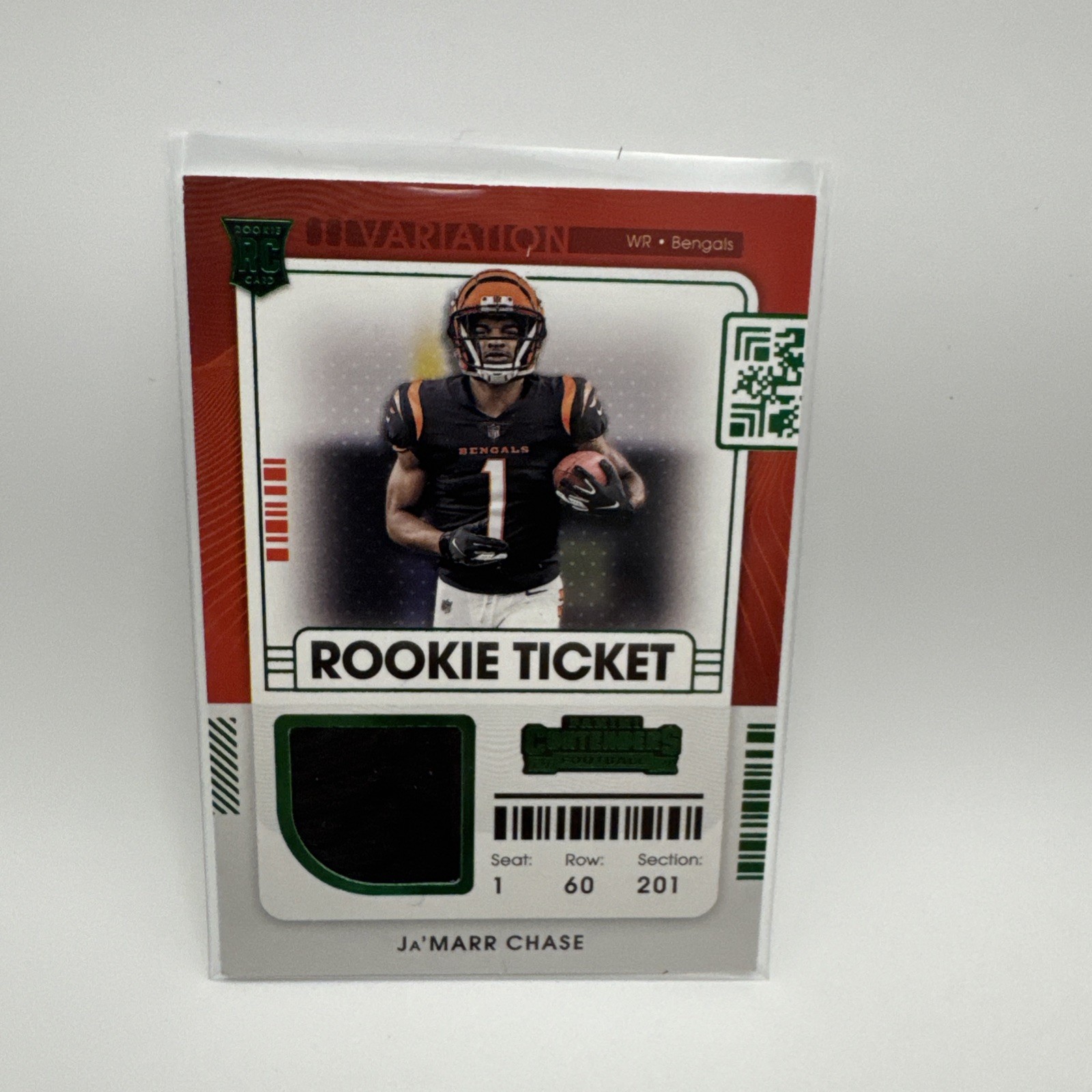 2021 Panini Contenders Ja’Marr Chase Variation Green Rookie Ticket Patch RSV-JMC