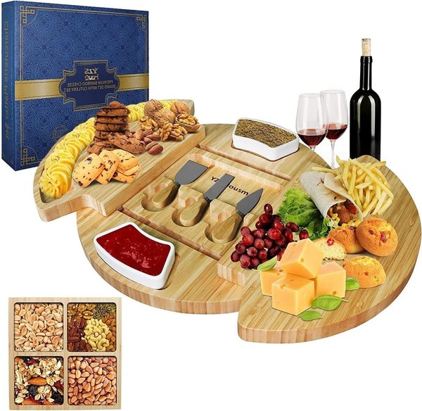 KäSebrett Set Holz Rund Servierplatte Mit KäSewerkzeugen Charcuterie Geschenk-image