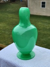 Antique Signed Carder Steuben Glass Jade Green Deco Smoke Consumer Vase Glows