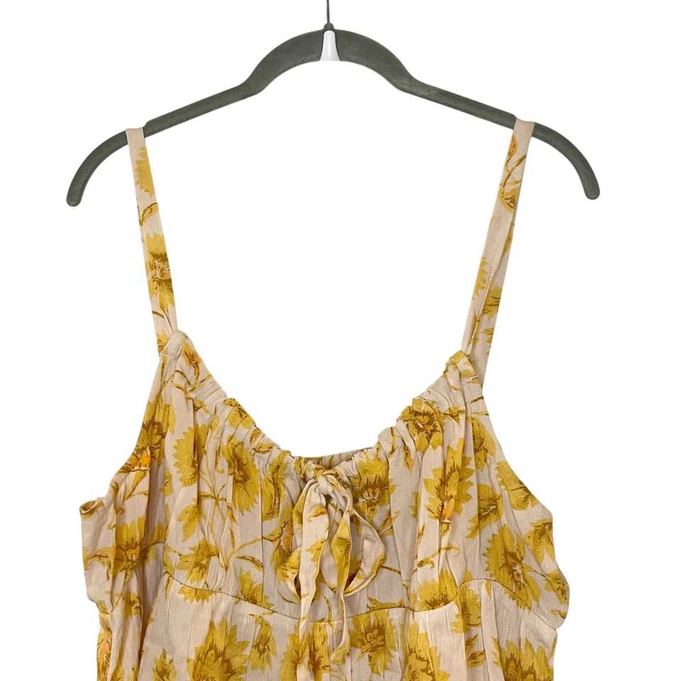 Volcom Stone Of Biscay Cami Smocked Gauzy Floral Yellow Tank Viscose XXL 14 - Image 3 of 4