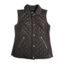 Joules Quilted Vest Women's Size 8 Brown Full Zip Equestrian Horses Braemar