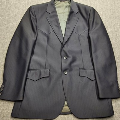 Circle S Vintage USA Western 2 Button Sport Coat Blazer Mens 40 R Gray/Black