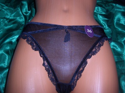 Lisca Milano schimmerndes Nylon Höschen Spitze 36 schwarz Slip Panty NEU (so57