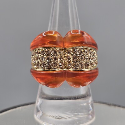 Camille Lucie Ring Root Beer Acrylic Crystal Rhinestone Accent Gold Tone Sz 9