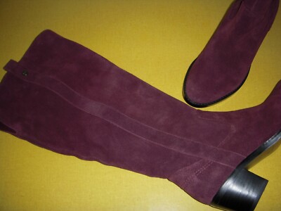 Marc Fisher Kimmee-WC Suede Leather Wide Calf Mid-Heel Boots Women's 5 M Wine ~
