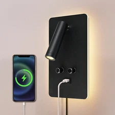 Dimmable Wall Lamp Wall Mounted Reading Light Bedside LED Wall Sconce USB Port