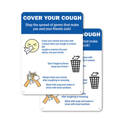 (2 Pack) Cover Your Cough 2 OSHA Notice Sign Decal Metal Plastic