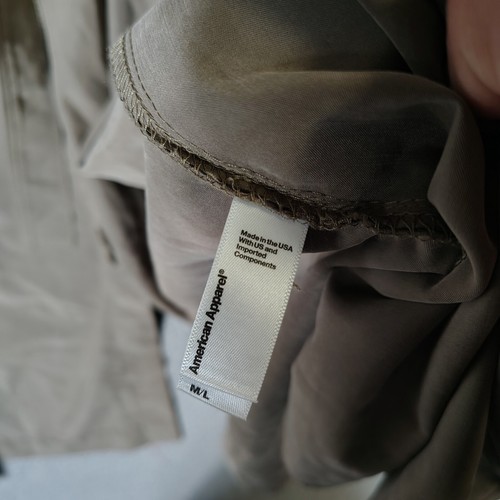 American Apparel Trench Coat Women M/L Taupe Tie Front Mid-Length Lightweight - Picture 14 of 15