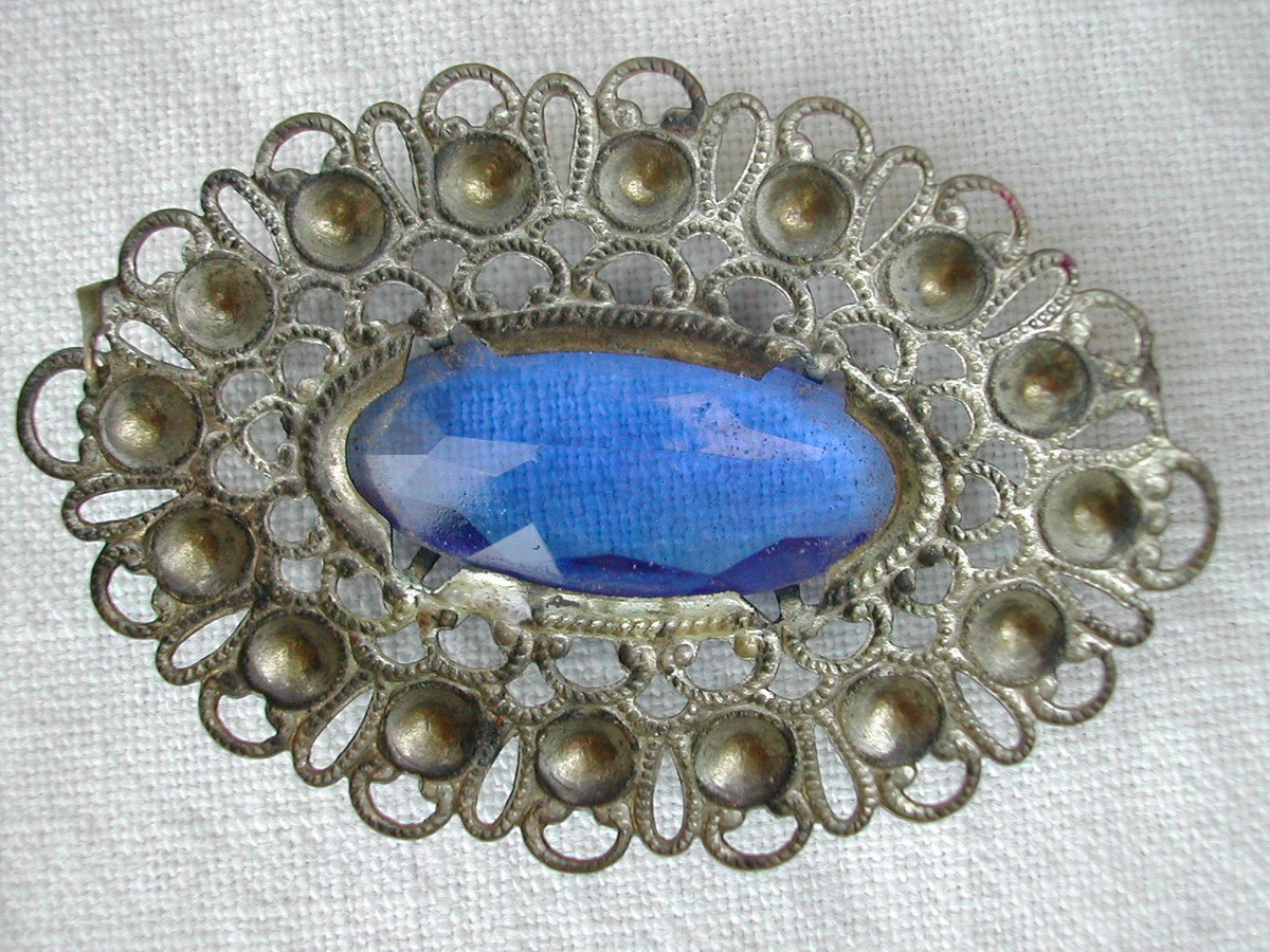Pendentif En Quartz Solaire Bleu Fait Main - Cabochon 40 Cts - Plaqué Argent - Bijou Vintage