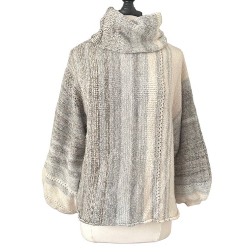 BNDI Revolve Sweater Sz S/M Hand Knit Style Grays Ivory Dolman Balloon Sleeve - Picture 6 of 10