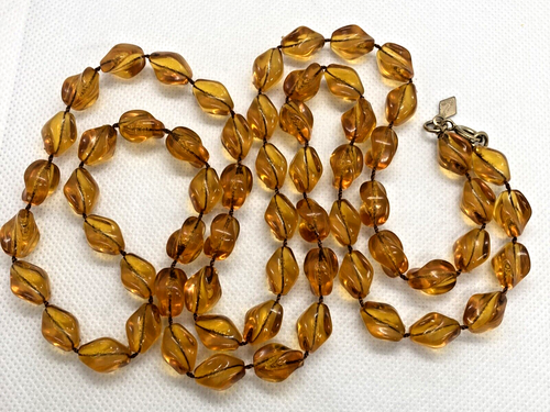 Vintage Sarah Coventry Signed 36'' Amber Acrylic Twisted Bead Beaded Necklace - Picture 1 of 6