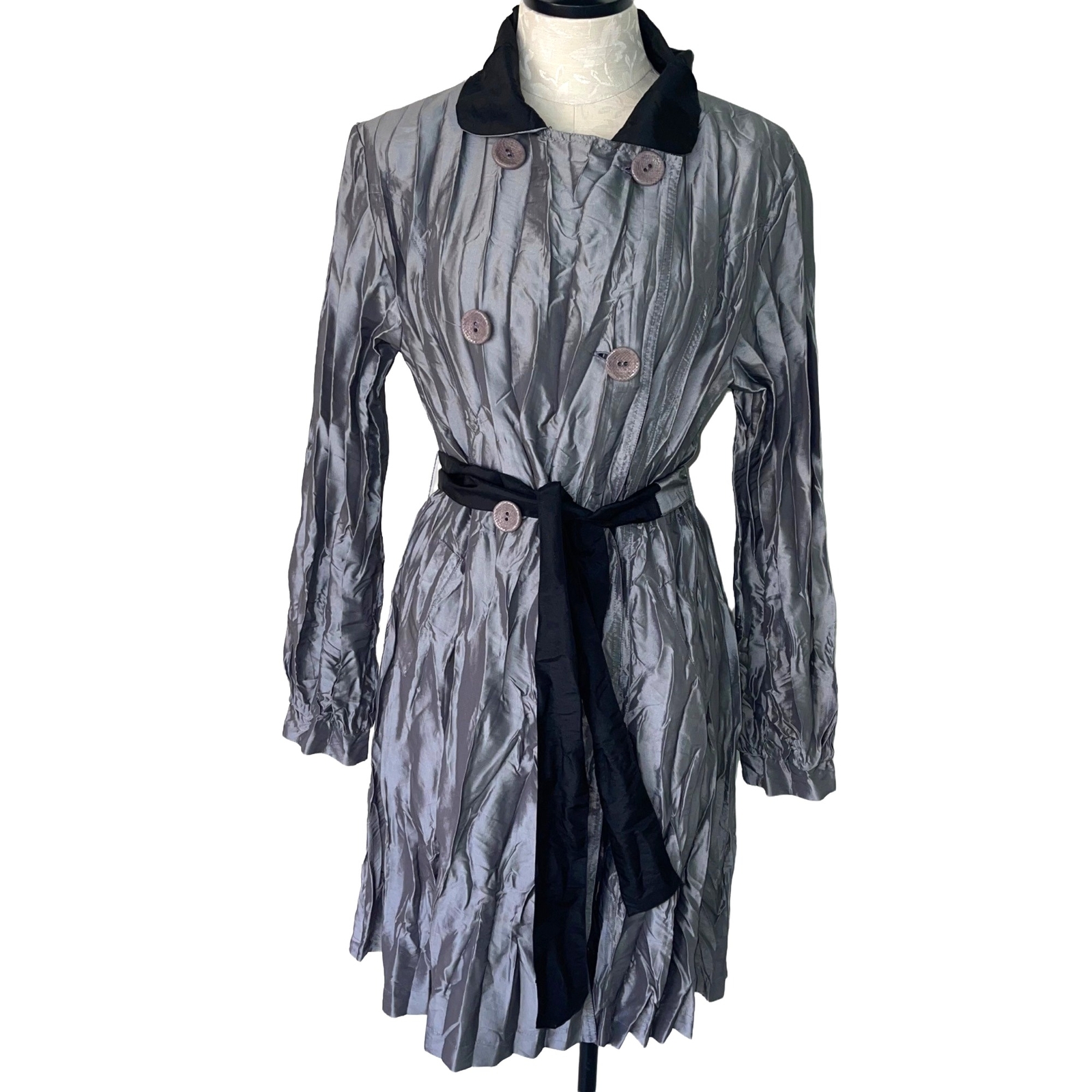 UBU Raincoat Womens Size Medium Reversible Crinkle Button Front Belt Pockets-image