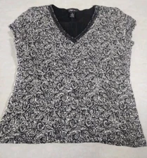 Style &Co. Womens XL Black White Geometric Short Sleeve Shirt Pre-owned