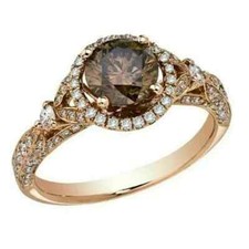 2CT Round Cut Simulated Chocolate Diamond Engagement Ring 14K Rose Gold Plated