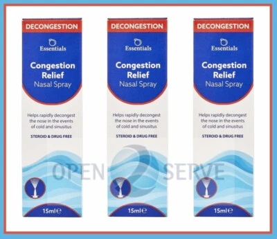 3x Essentials Peach Congestion Saline Blocked Nose Nasal Spray | All Ages - 15ml