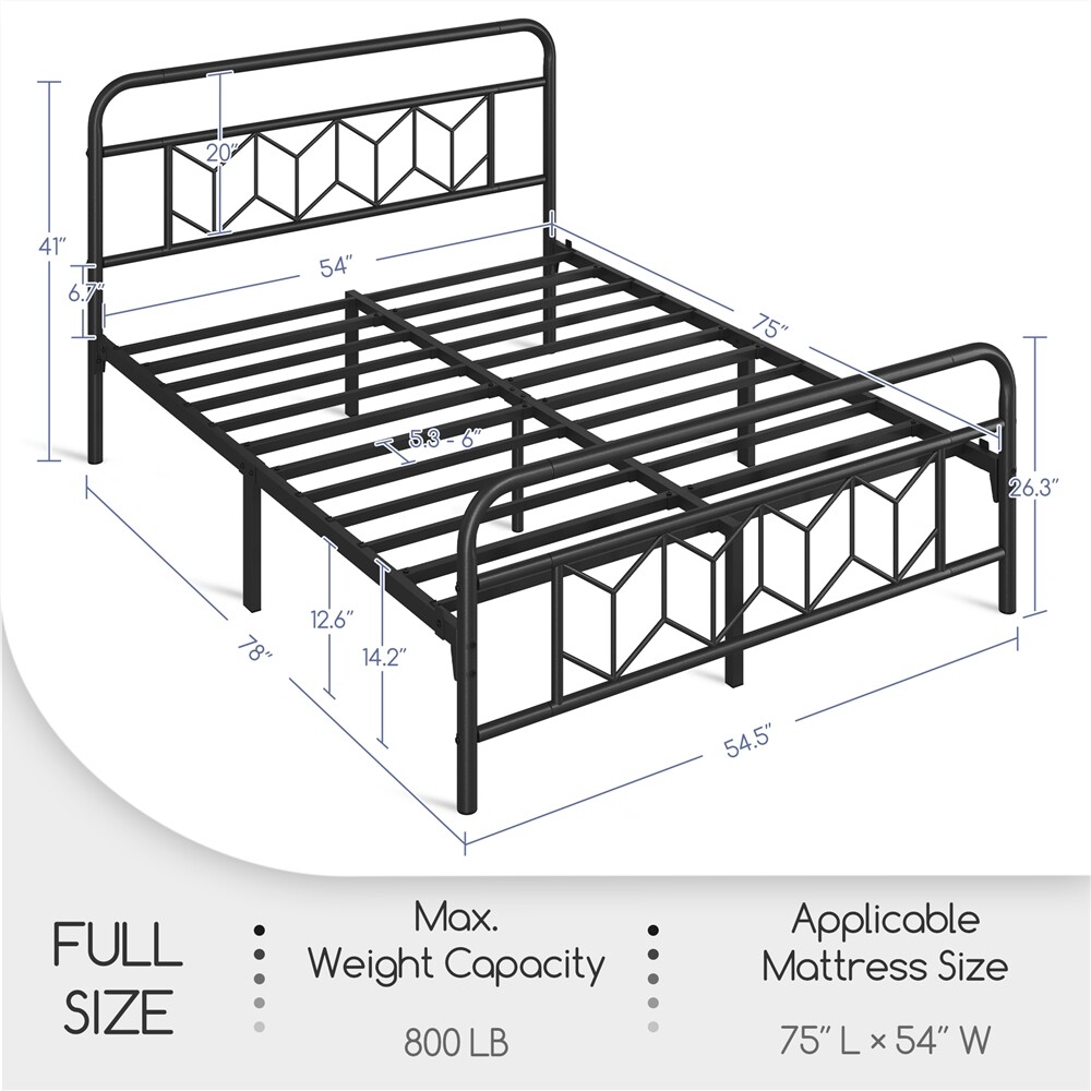Vintage Metal Bed Frame Platform Bed Frame with Diamond
