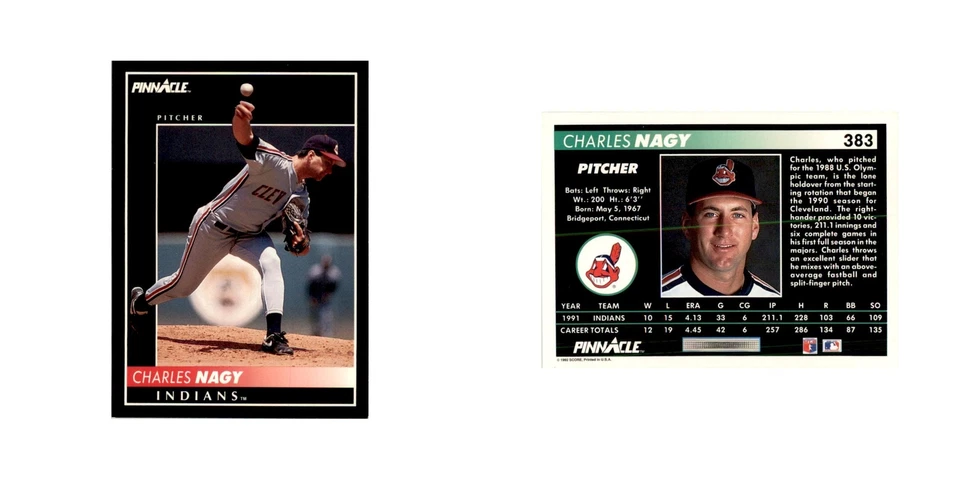 1992 Pinnacle Charles Nagy Baseball Cards #383 - Image 3 of 3