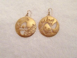 Authentic Laser Cut Bird Dangle Modernist Earrings Gold Plated Sterling Silver --Mint!