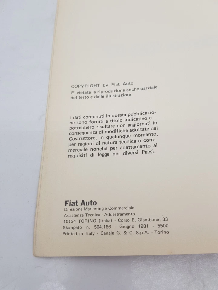 Manuale officina Fiat Ritmo 105 TC corso tecnico sulla vettura edizione del 1981 - Immagine 4 di 4