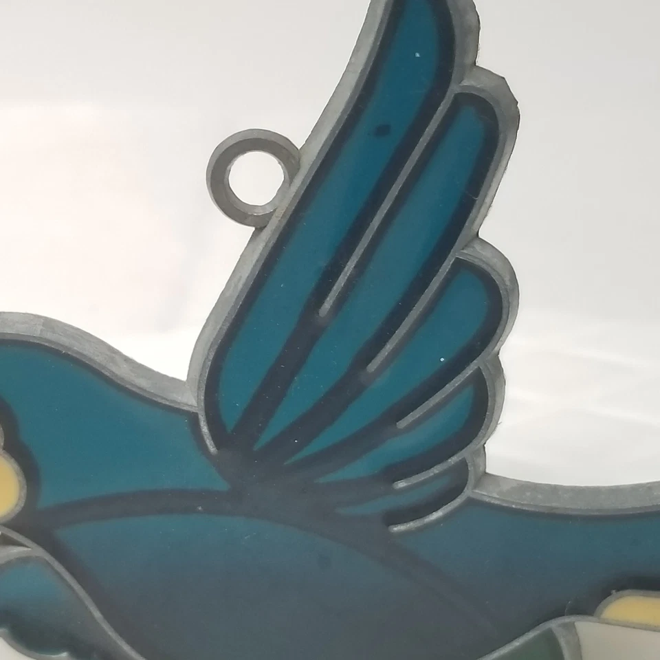 Adorno de Navidad Pájaro Azul Volador Azul Verde Vitral Tipo 1990 Foto 3 de 4