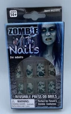 Zombie Costume Nails - Fake Press On - Grey Crackle - Walking Dead