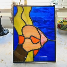 Stained Glass Suncatcher Panel Fish Tropical Ocean Home Decor Blue Orange Slag
