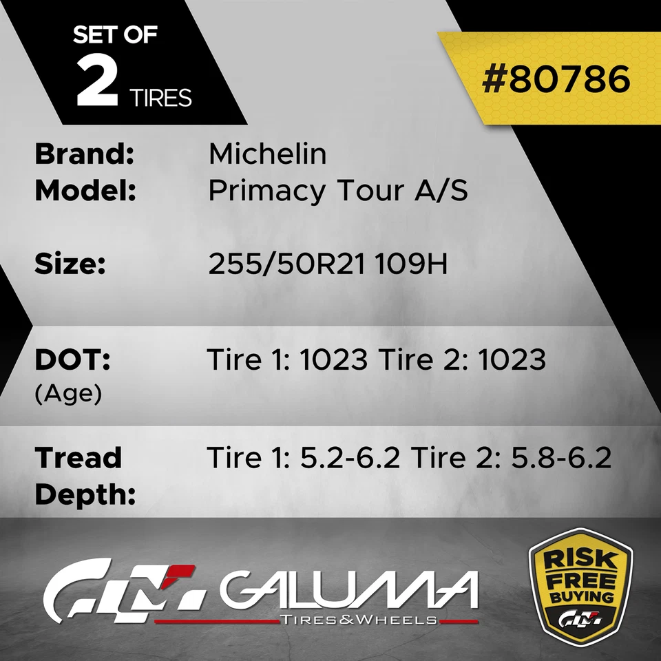 Set of 2 Tires Michelin Primacy Tour A/S 255/50R21 255/50/21 No Patch #80786 - Image 2 of 4