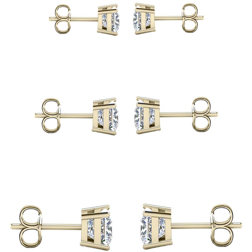 Savlano 3 Pair 14K Yellow Gold Plated CZ Heart Cut Stud Earrings 4mm 6mm & 8mm - Bild 3 von 4