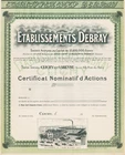 DEBRAY ESTABLISHMENTS - SHARE CERTIFICATE - FRANCE CLICHY LA GARENNE