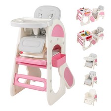 COSTWAY Convertible Baby High Chair Baby Feeding Chair w/Double-layer Tray-Pink