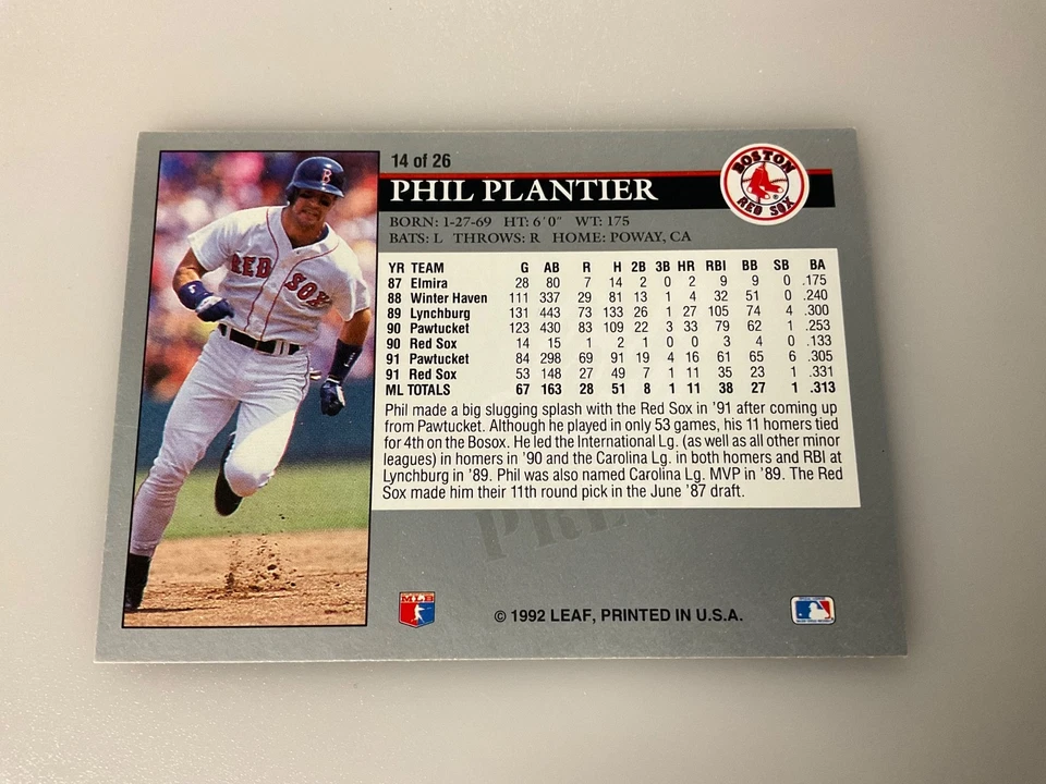 P633  Phil Plantier 1992 Leaf PREVIEW Card #14 of 26 _ in Top Loader - Image 2 of 2