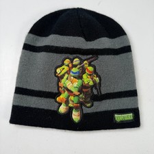 Nickelodeon Beanie Hat Boys Black Gray OSFM TMNT Acrylic Striped Warm